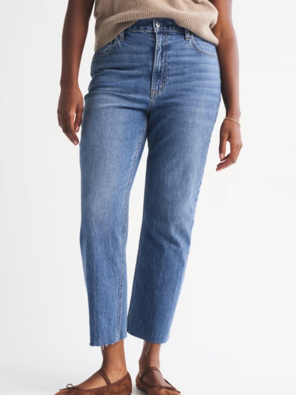 Abercrombie Ankle Straight Jeans Women’s Size 31 Short High Rise Blue Denim